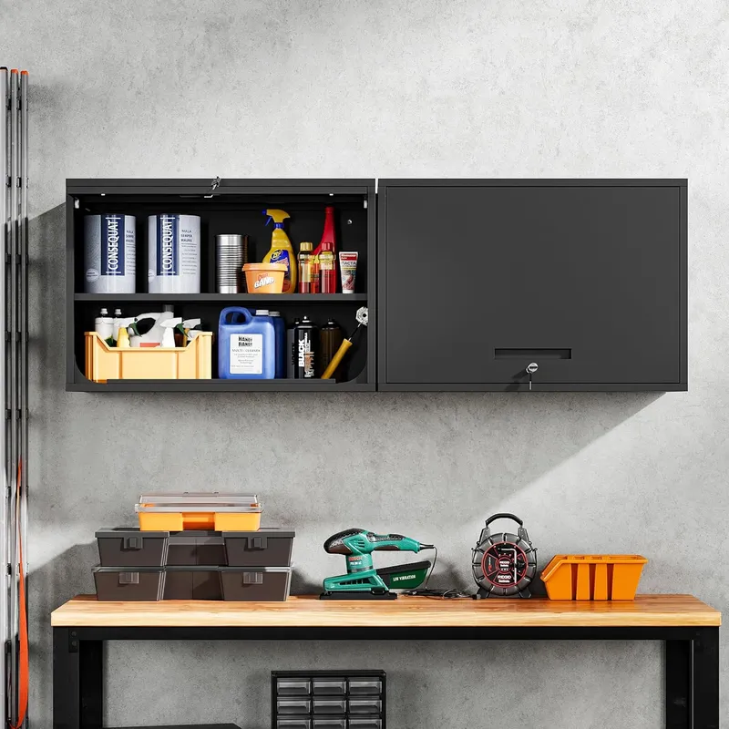 Yizosh Metal Garage Wall Cabinet with Doors and Shelves